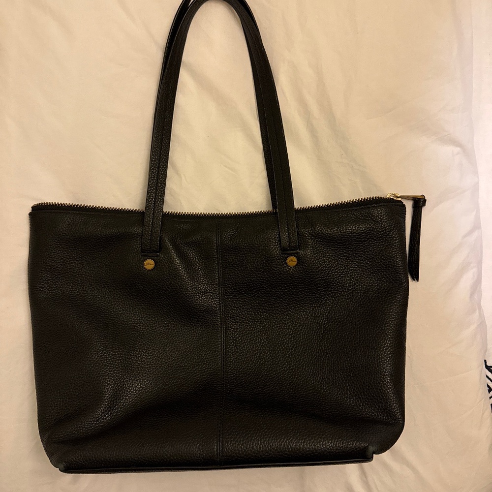 JCrew, black leather tote